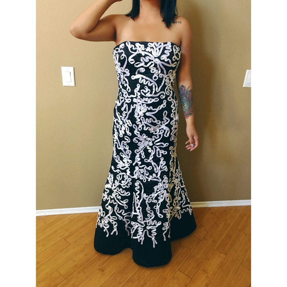 Black & White Embellished Mermaid Dress